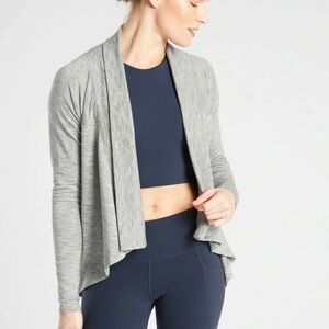 Athleta Nirvana Wear Two-Way Sweater Cardigan Heather Gray Knit Size Small